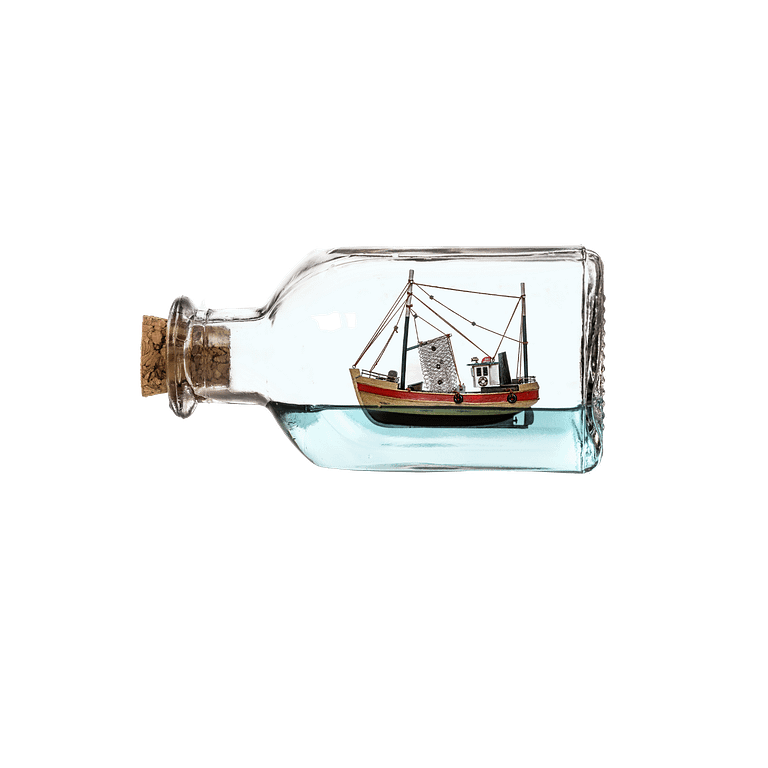 A pirate ship in a glass bottle